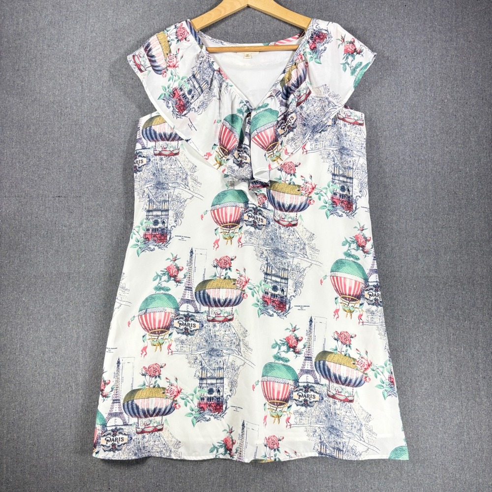 Maison Jules Paris Hot Air Balloon Top Women Medium White Good Ruffle V-Neck